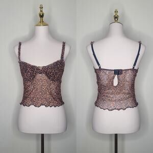 Sheer Mesh‎ Leopard Floral Bustier Bra Top Sz Large Club Baddiecore Birthday NWT